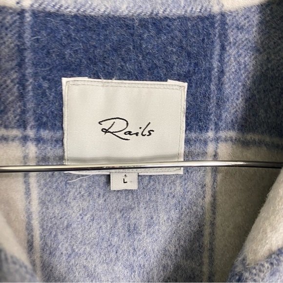 Rails Jaro Buffalo Plaid Wool Blend Coat Button Up‎ Sz L Blue White - Picture 5 of 7